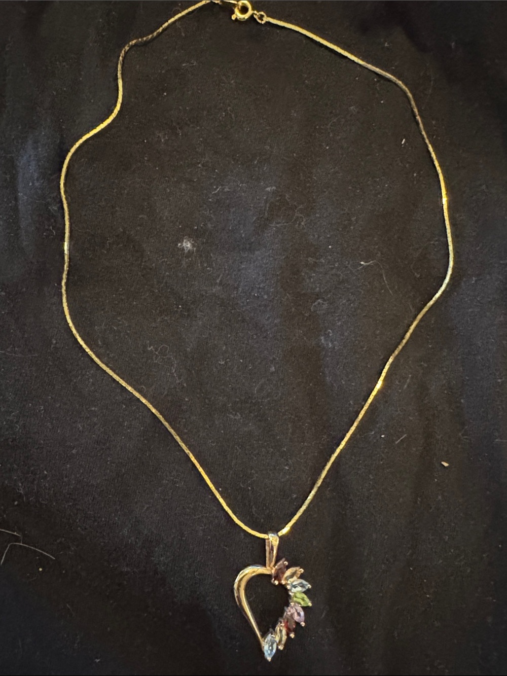 Gold Heart Pendant Necklace with Multicolor Gemstones